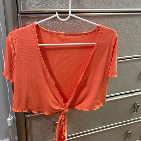 SHEIN Tops - SHEIN Vivid Orange Tie-Front Crop Top
